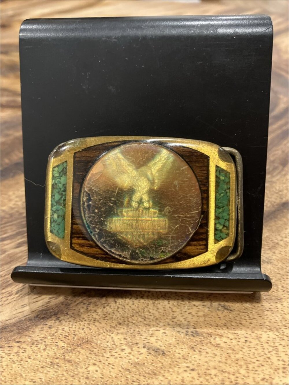 Rare HARLEY DAVIDSON Hologram Harmony Design Solid Brass Belt Buckle Turqoise